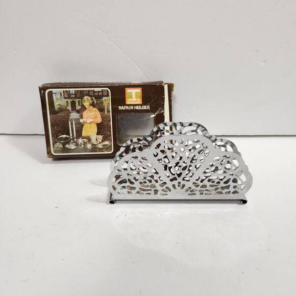 VTG 1971 Irvinware Made In USA Silver/Chrome  MCM  Napkin Holder Lace #11550 - Picture 1 of 11